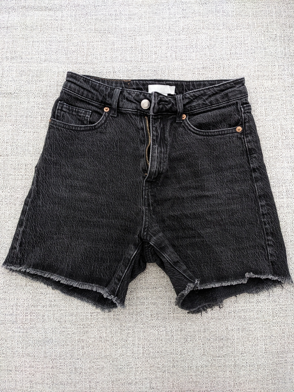 H&M Black High-Rise Raw Hem Denim Shorts